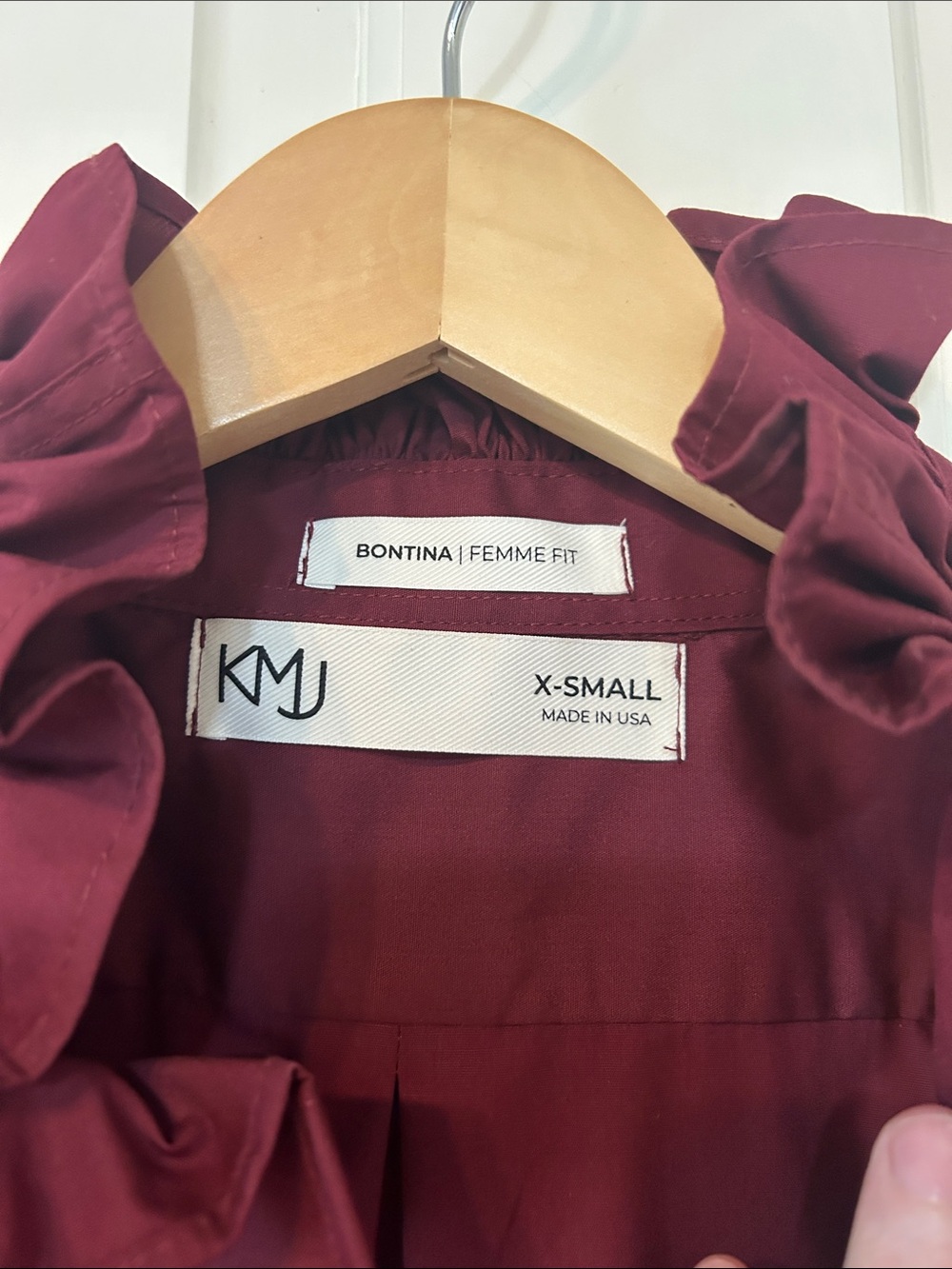 KMJ Kate McHale Jensen Bontina Wine Burgundy Ruffle Collar Button-Up Shirt XS - Picture 2 of 5